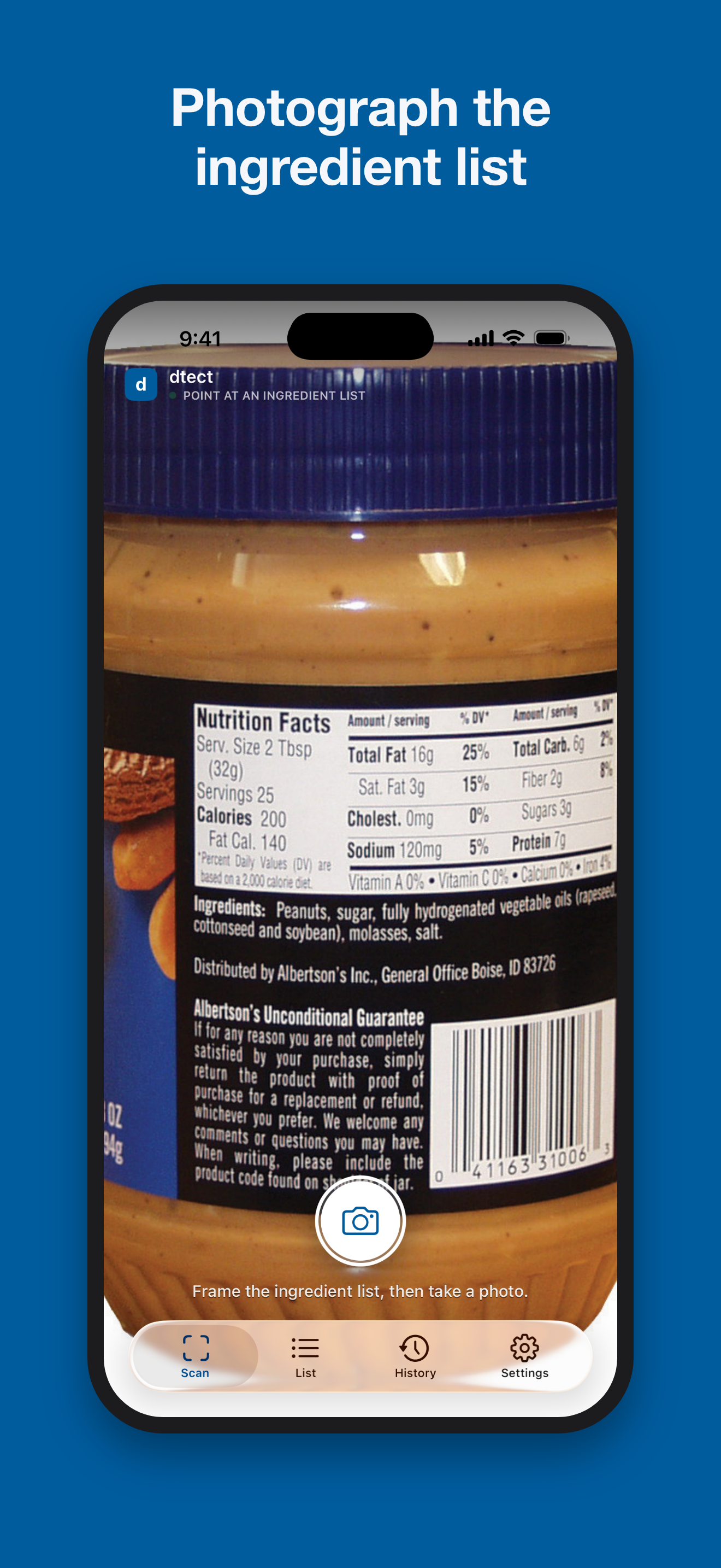 Photograph the ingredient list