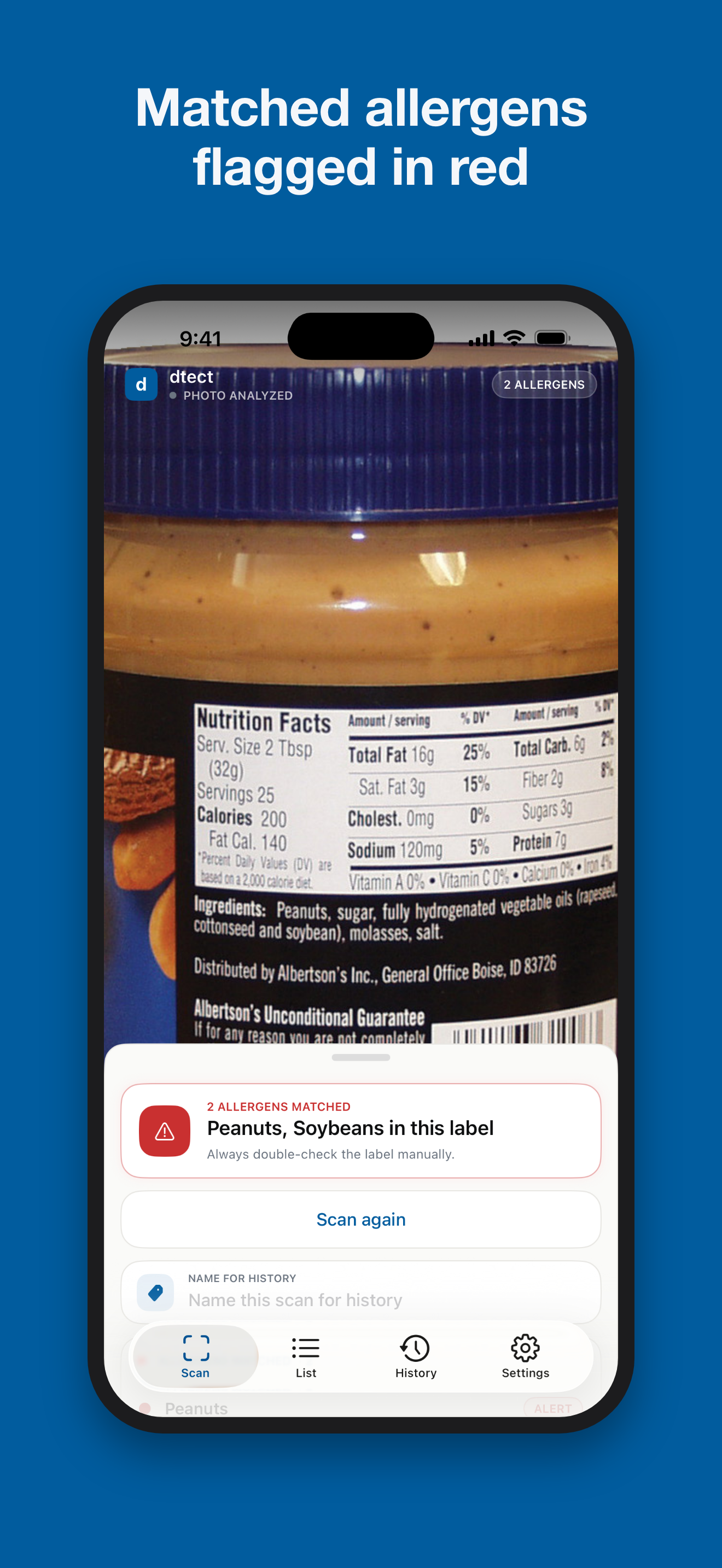 Matched allergens flagged in red